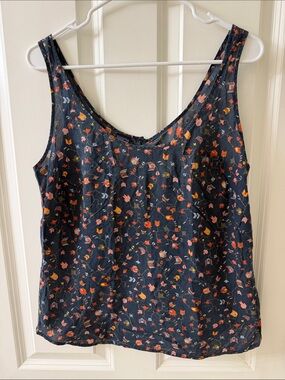 Patagonia Navy Print Tank Top with Coral & Yellow Details